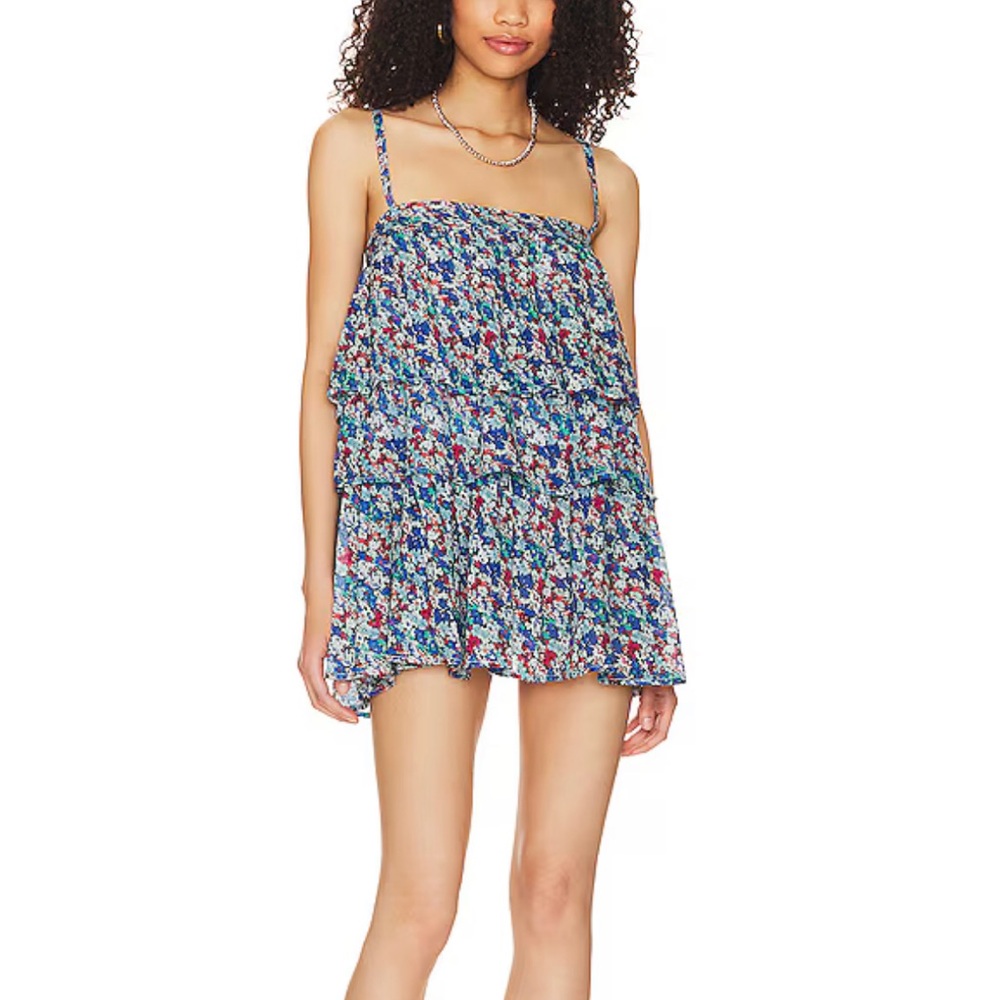 NWT Free People Blue and Red Talia Tiered Tank Dress